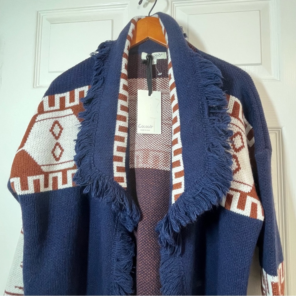 NWT COCOGIO Navy and White Patterned Cardigan Size Medium - Picture 4 of 10